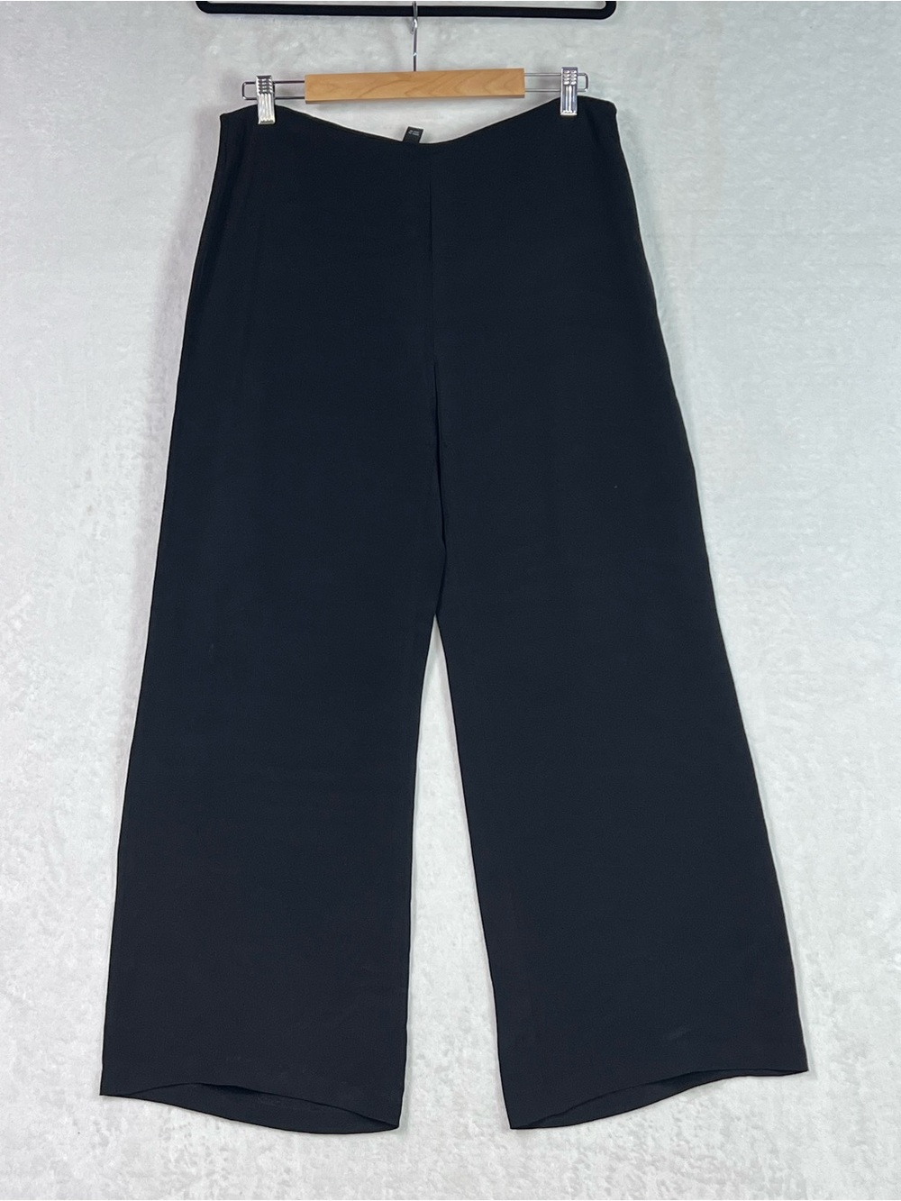 Eileen Fisher Silk Wide Leg Cropped Pants Black Petite PL Minimalist